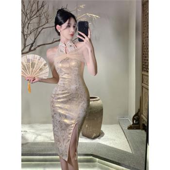 名媛高階感網紗拼接新中式改良少女旗袍年輕款性感甜辣純欲連衣裙