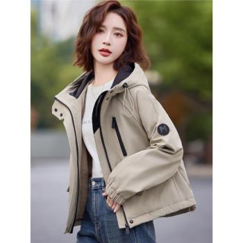 短款派克棉服女冬季2024新款加絨加厚時尚工裝棉衣連帽沖鋒衣外套