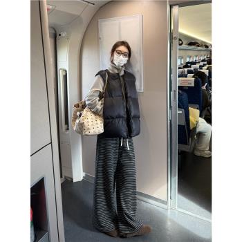 黑色圓領無袖馬甲背心棉服外套女冬季寬松顯瘦韓版疊穿外搭上衣