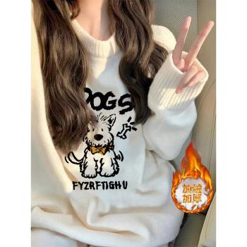 大碼美式圓領毛衣女秋冬季新款加厚軟糯奶fufu慵懶風針織復古上衣