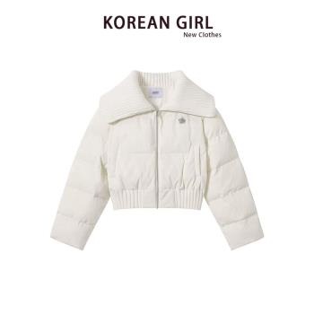 小個子短款羽絨棉服女冬季新款設計感毛織拼接翻領加厚麵包服外套