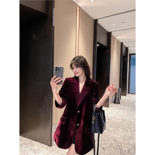 高級感金絲絨西裝外套女2025春秋季新款今年流行寬松氣質西服外套