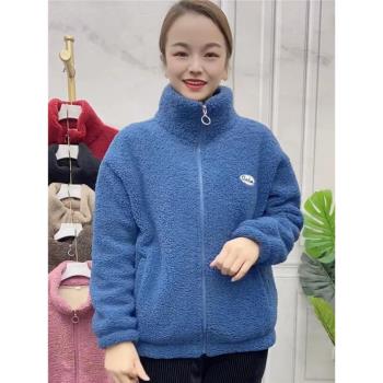 羊羔毛皮毛一體外套短款中年女加絨加厚大衣媽媽裝大碼顆粒絨上衣
