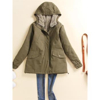 羊羔毛加絨媽媽連帽大碼顯瘦棉服