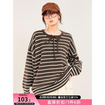 木果果木2024秋冬新款慵懶圓領毛衣女學院風軟糯條紋寬松上衣