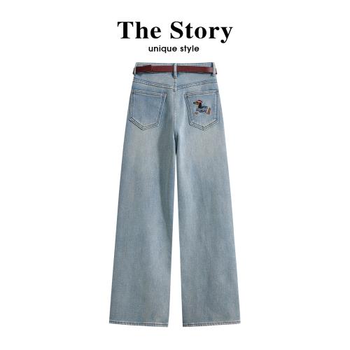 那些事衣櫥加絨加厚闊腿牛仔褲女秋冬季小個子高腰顯瘦寬松直筒褲