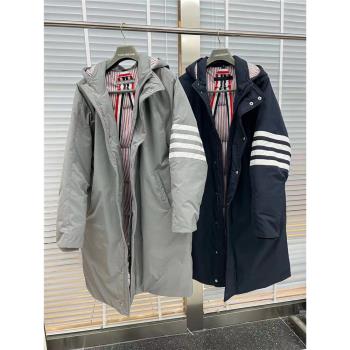 TUMA TB藏青色長款四槓寬松白鴨絨羽絨服情侶款加厚羽絨派克大衣