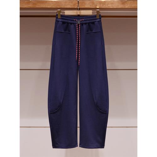 小個子衛褲貴卓雅2025秋季新款藏青色松緊腰女士高腰顯瘦直筒長褲