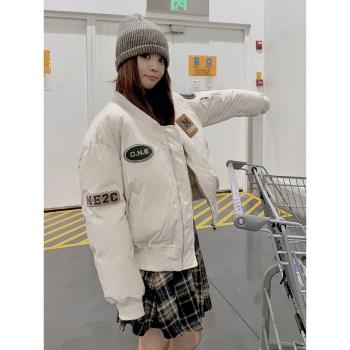 韓版時尚短款棒球羽絨服女2025年冬季新款顯瘦保暖加厚白鴨絨外套