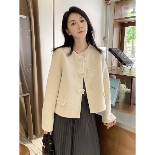 2025秋冬季新款小香風白色雙面呢大衣女短款小個子韓系羊毛呢外套