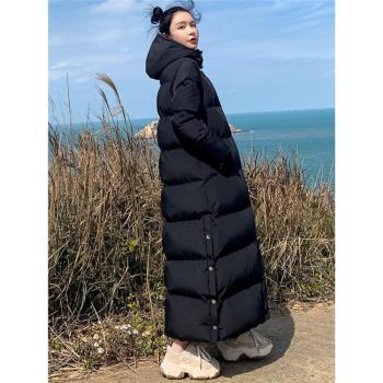 過膝超長款羽絨服女冬裝2025新款韓版加厚寬松羽絨棉服到腳踝棉衣