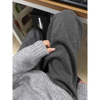 深灰色糯米褲子女冬季加絨加厚東北衛褲直筒垂感美式復古休閑長褲