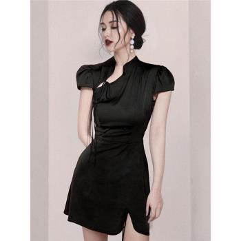 中國風復古黑色主持人小禮服旗袍