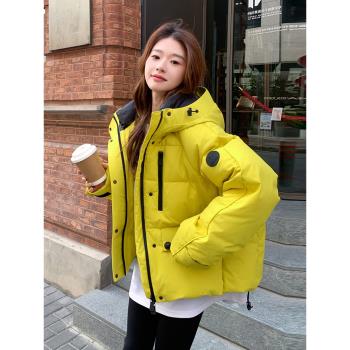 連帽工裝沖鋒衣羽絨服女短款2024年冬季新款小個子保暖白鴨絨外套