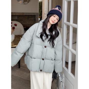學院風立領寬松羽絨服女2024冬季新款麵包服加厚保暖90白鴨絨外套