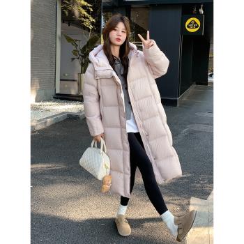 韓版加厚中長款90白鴨絨羽絨服女2025年冬季新款顯瘦保暖連帽外套