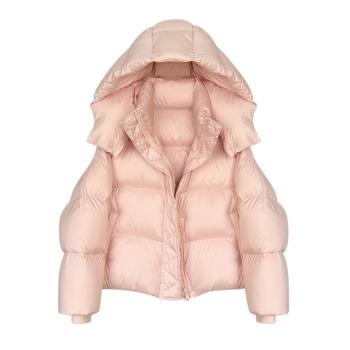 ROUJE MOSMOS白鵝絨輕奢短款極簡立領連帽羽絨服麵包服外套女冬季