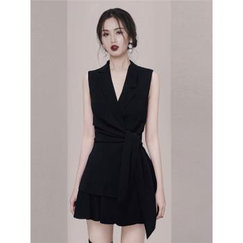 無袖半裙兩件套裝法式小禮服上衣