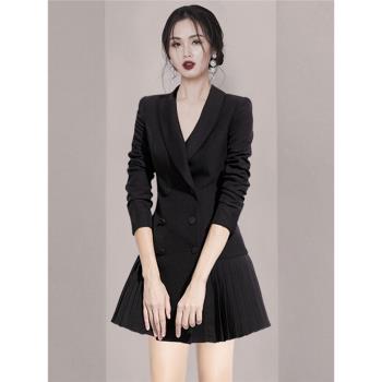 百褶A字擺藝考氣質禮服秋冬款