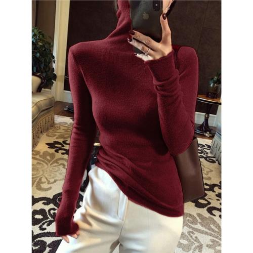 安可拉紅色秋冬季堆堆高領超好看針織衫女內搭打底毛衣套頭上衣潮