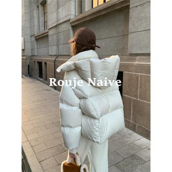 ROUJE NAIVE羽絨服女短款2024年新款90白鵝絨美拉德超輕加厚外套
