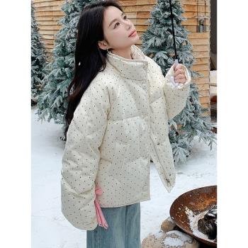 韓系減齡短款加厚波點羽絨服女2025年冬季新款顯瘦保暖白鴨絨外套