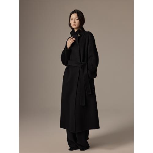 高端大牌赫本風雙面羊毛大衣女中長款黑色簡約立領毛呢外套2025冬