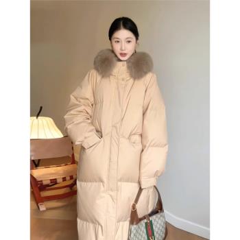 ROUJE MOSMOS大毛領羽絨服女冬季新款高階感超長過膝加厚保暖外套