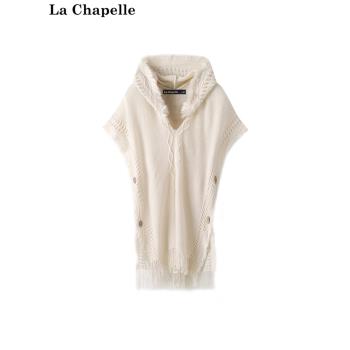 拉夏貝爾/La Chapelle森系披肩流蘇毛衣針織衫百搭連帽斗篷上衣女