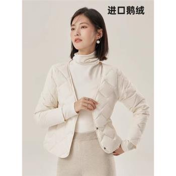 鵝絨羽絨服內膽女短款24秋冬新款輕薄保暖大衣校服伴侶深V領外套