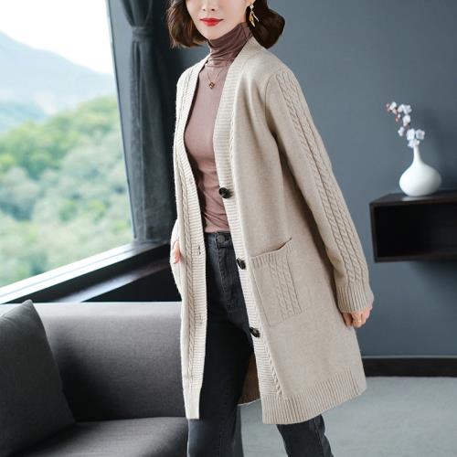 早秋羊毛針織開衫女春秋冬中長款2026年新款羊絨毛衣外套女士外