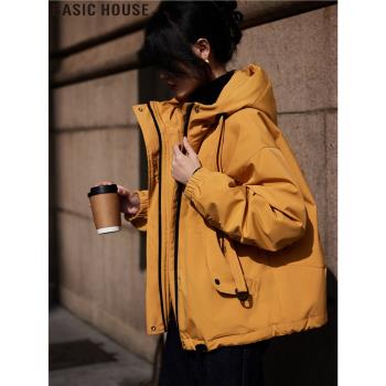 Basic House/百家好連帽短款白鴨絨羽絨服女冬季小個子派克服外套
