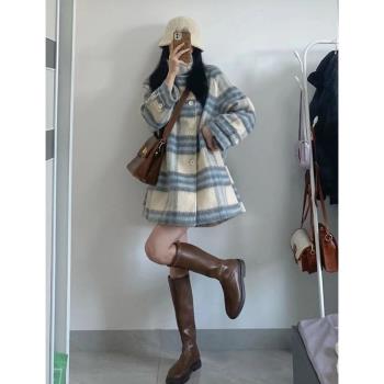格子呢子大衣女毛呢外套冬季新款高階感超好看韓版寬松加厚小個子