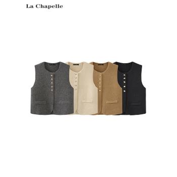 拉夏貝爾/La Chapelle馬甲毛衣2024秋季新款針織衫馬夾女背心上衣