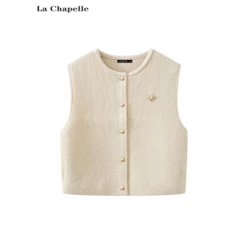 拉夏貝爾/La Chapelle韓版無袖針織衫開衫女秋季新款外搭馬甲上衣
