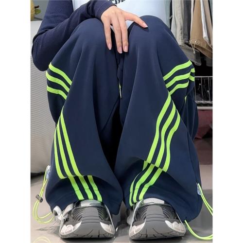 美式復古設計感三條杠衛褲hiphop寬松休閑爵士舞男女ins闊腿褲子