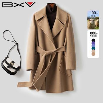 BXV駝色雙面羊絨大衣女2025春季新款復古風小個子雙面呢短外套潮