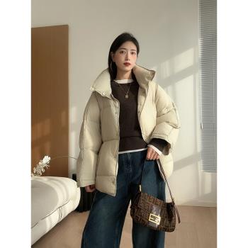 雙面穿羽絨服女款2025新款短款冬季白鴨絨加厚高階好看麵包服外套