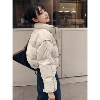 韓國短款羽絨服女冬季新款寬松小個子立領高腰加厚90白鴨絨麵包服