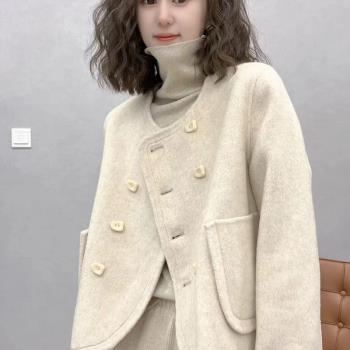 小香風時髦短款毛呢外套女2024秋冬新款法式氣質雙面羊絨呢子大衣