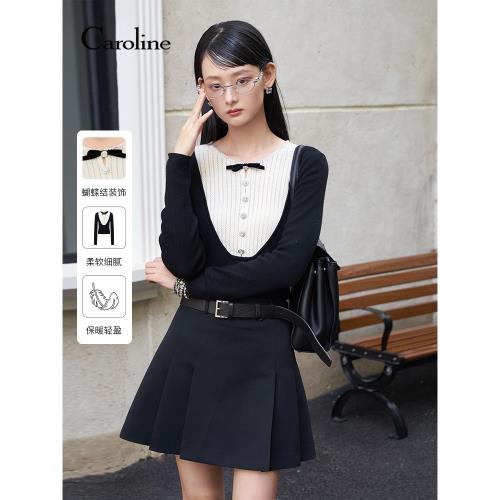 Caroline卡洛琳【100%綿羊毛】春新款復古拼接針織衫ECREDL03