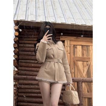 羅哥的羊毛卷 秋冬季新款麂皮絨毛毛外套女加絨加厚保暖夾克套裝