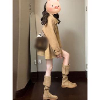 韓系高階感超好看羊毛雙面呢外套慵懶風小個子獨特別致大衣女秋冬