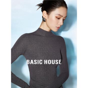 Basic House/百家好半高領羊毛打底衫上衣女秋冬配大衣內搭針織衫
