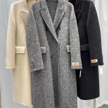 高階感10%駱駝絨雙面羊絨大衣女中長款 2024秋冬新款西裝領外套