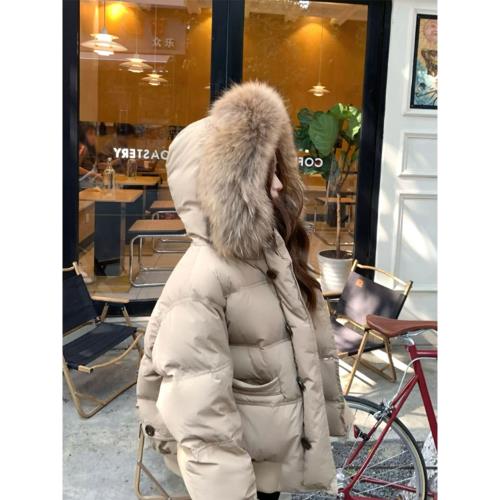 冬季仿貉子大毛領短款羽絨棉服女款外套2024新款加厚小個子面包服