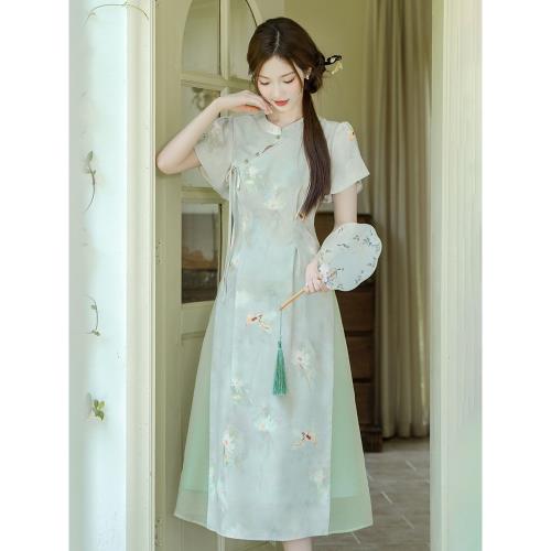 夏不晚XBUAN旗袍年輕款高端氣質新中式江南風連衣裙清冷禪意裙子