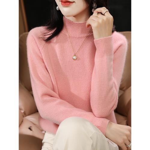 拉夏貝爾100純羊毛半高領純色打底衫女內搭大碼女裝秋冬針織毛衣