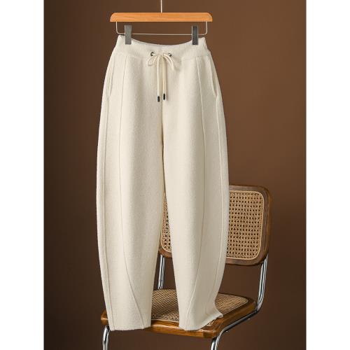 雙面羊絨彎刀褲女秋冬寬松大碼哈倫鐮刀褲外穿高腰冬季加厚香蕉褲