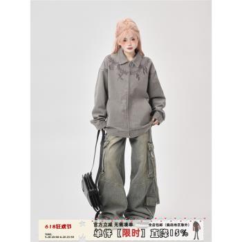 復古翻領機車小眾設計感休閑刺繡